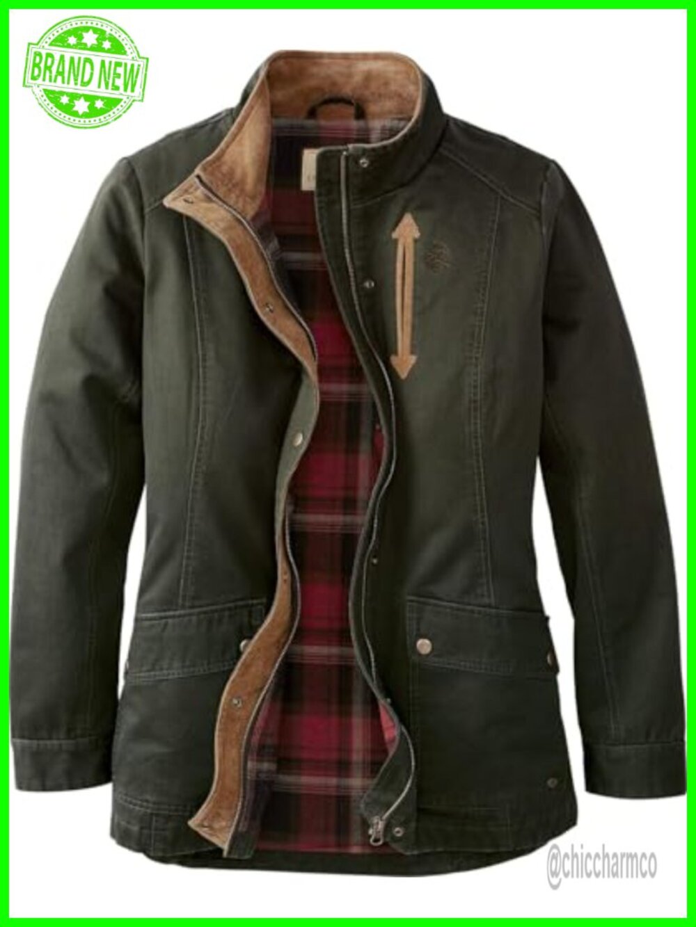 Waxed Cotton Flannel Lined Shirt Jacket Long Sleeve Fitted Anorak